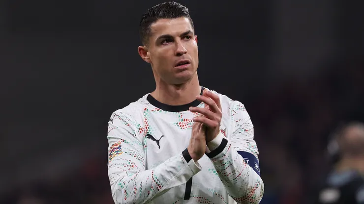Cristiano Ronaldo of Portugal clapping at fans in the UEFA Nations League game against Denmark.