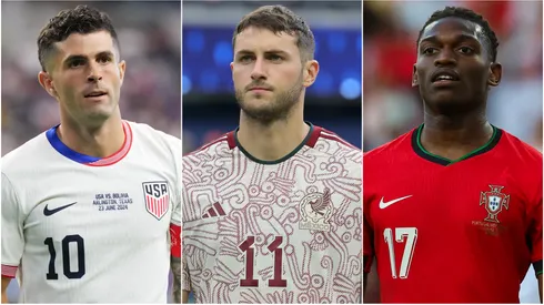 Christian Pulisic (left), Santiago Gimenez (center) and Rafael Leao (right)