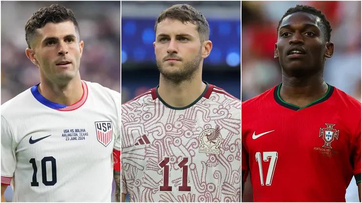 Christian Pulisic (left), Santiago Gimenez (center) and Rafael Leao (right)