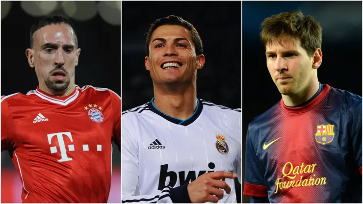 Franck Ribery of FC Bayern Munchen, Cristiano Ronaldo of Real Madrid CF, and Lionel Messi of Barcelona.