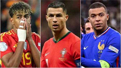 Lamine Yamal (left), Cristiano Ronaldo (center), and Kylian Mbappe (right)