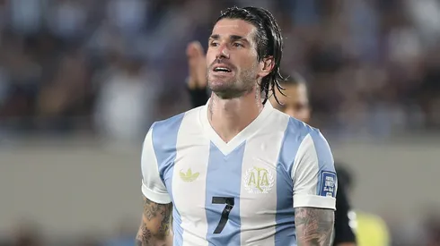 Rodrigo De Paul of Argentina reacts during the South of American FIFA World Cup 2026 Qualifier between Argentina and Brazil at Estadio Más Monumental Antonio Vespucio Liberti on March 25, 2025 in Buenos Aires, Argentina.