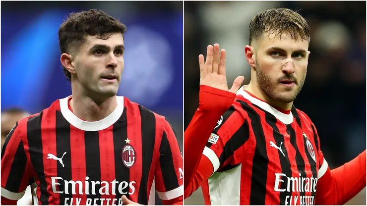 Christian Pulisic (L) and Santiago Gimenez (R) of AC Milan.