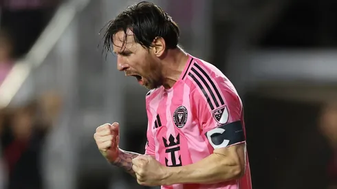 Lionel Messi #10 of Inter Miami CF celebrates after scoring the team's first goal during the MLS match between Inter Miami CF and Toronto FC at Chase Stadium on April 06, 2025 in Fort Lauderdale, Florida.