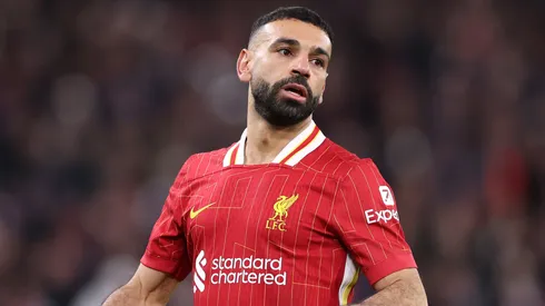 Mohamed Salah of Liverpool during the UEFA Champions League 2024/25 UEFA Champions League 2024/25 Round of 16 Second Leg match between Liverpool FC and Paris Saint-Germain at Anfield on March 11, 2025 in Liverpool, England.