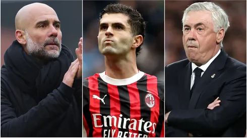 Pep Guardiola (left), Christian Pulisic (center), and Carlo Ancelotti (right)