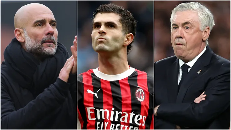 Pep Guardiola (left), Christian Pulisic (center), and Carlo Ancelotti (right)