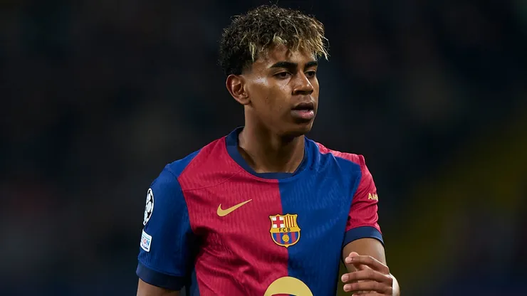 Lamine Yamal of FC Barcelona looks on during the UEFA Champions League 2024/25 Quarter Final First Leg match between FC Barcelona and Borussia Dortmund at Estadi Olimpic Lluis Companys on April 09, 2025 in Barcelona, Spain.