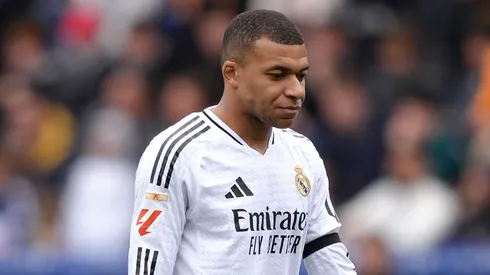 Kylian Mbappe of Real Madrid leaves the pitch after receiving a red card during the LaLiga match between Deportivo Alaves and Real Madrid CF at Estadio de Mendizorroza on April 13, 2025 in Vitoria-Gasteiz, Spain.