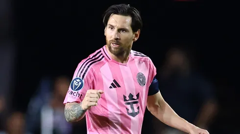 Lionel Messi #10 of Inter Miami CF celebrates after scoring the team's first goal during the CONCACAF Champions Cup 2025 Quarter-final second leg match between Inter Miami CF and Los Angeles Football Club at Chase Stadium on April 09, 2025 in Fort Lauderdale, Florida.