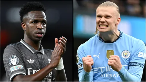 Vinicius Junior (L) of Real Madrid and Erling Haaland of Manchester City (R).