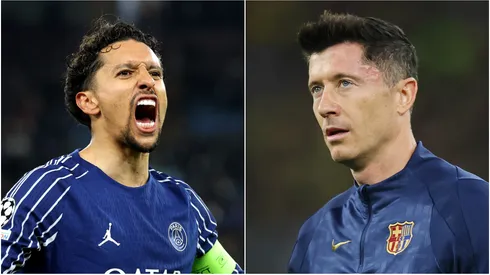 Marquinhos of Paris Saint-Germain and Robert Lewandowski of FC Barcelona.