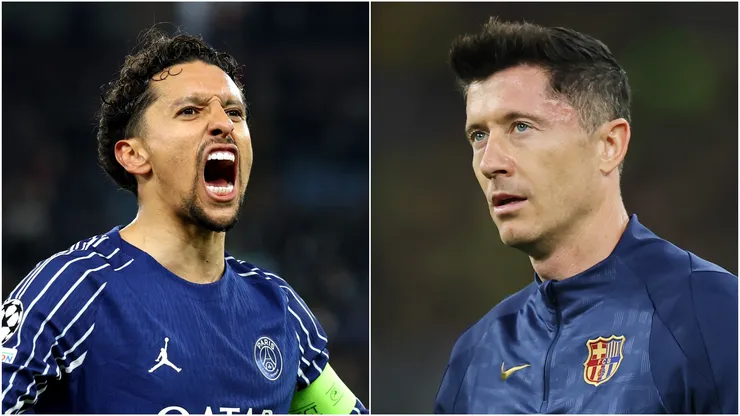 Marquinhos of Paris Saint-Germain and Robert Lewandowski of FC Barcelona.