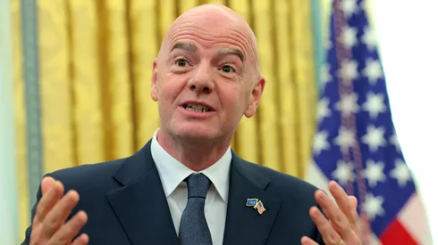 President of Fédération Internationale de Football Association (FIFA) Gianni Infantino speaks to the media during an executive order singing ceremony with U.S. President Donald Trump in the Oval Office at the White House on March 07, 2025 in Washington, DC. President Trump signed an executive order establishing a White House Task Force for the 2026 World Cup.