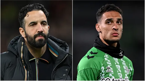 Ruben Amorim (L) , Manager of Manchester United, and Antony (R) of Real Betis.