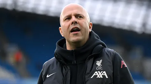 Arne Slot, Manger of Liverpool, looks on, during a pitch inspection prior to the Premier League match between Manchester City FC and Liverpool FC at Etihad Stadium on February 23, 2025 in Manchester, England.