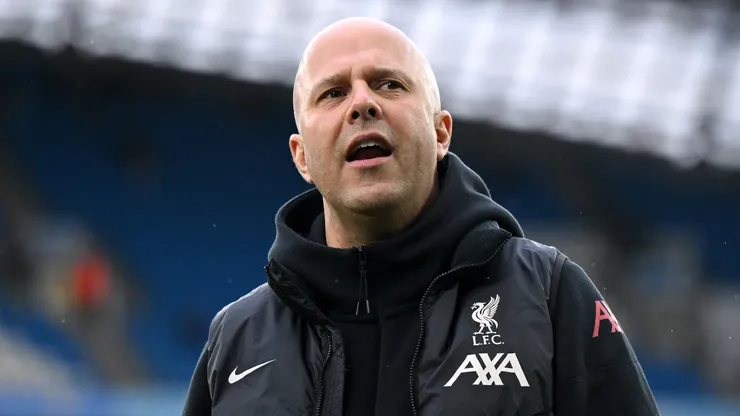 Arne Slot, Manger of Liverpool, looks on, during a pitch inspection prior to the Premier League match between Manchester City FC and Liverpool FC at Etihad Stadium on February 23, 2025 in Manchester, England.