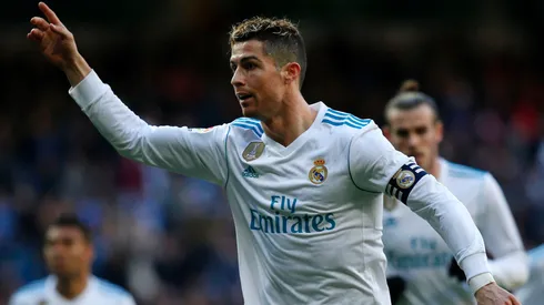 Cristiano Ronaldo of Real Madrid CF celebrates scoring their opening goal during the La Liga match between Real Madrid CF and Deportivo Alaves at Estadio Santiago Bernabeu on February 24, 2018 in Madrid, Spain.