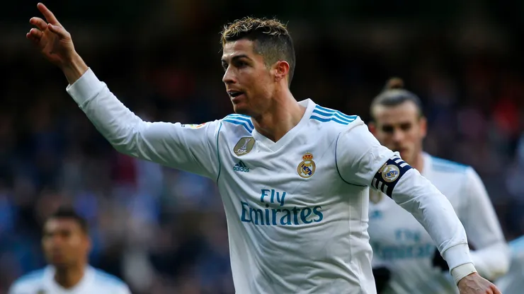 Cristiano Ronaldo of Real Madrid CF celebrates scoring their opening goal during the La Liga match between Real Madrid CF and Deportivo Alaves at Estadio Santiago Bernabeu on February 24, 2018 in Madrid, Spain.