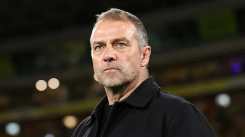 Hansi Flick, Head Coach of FC Barcelona, looks on during the LaLiga match between UD Las Palmas and FC Barcelona at Estadio Gran Canaria on February 22, 2025 in Las Palmas, Spain.