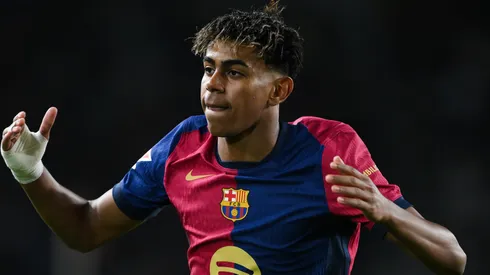Lamine Yamal of FC Barcelona reacts during the La Liga EA Sports match between FC Barcelona and RCD Mallorca at Estadi Olimpic Lluis Companys on April 22, 2025 in Barcelona, Spain.