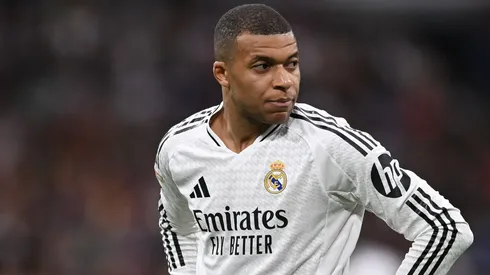 Kylian Mbappe of Real Madrid looks on during the LaLiga match between Real Madrid CF and Girona FC at Estadio Santiago Bernabeu on February 23, 2025 in Madrid, Spain.