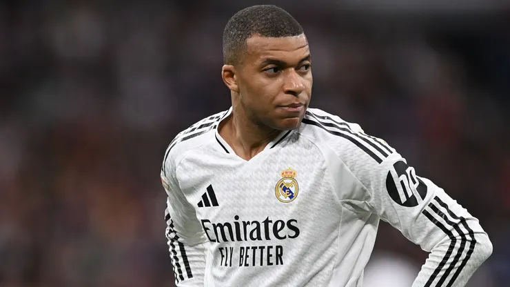 Kylian Mbappe of Real Madrid looks on during the LaLiga match between Real Madrid CF and Girona FC at Estadio Santiago Bernabeu on February 23, 2025 in Madrid, Spain.