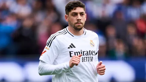 Federico Valverde of Real Madrid looks on during the LaLiga match between Deportivo Alaves and Real Madrid CF at Estadio de Mendizorroza on April 13, 2025 in Vitoria-Gasteiz, Spain.