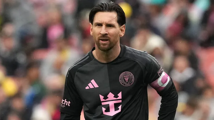 Lionel Messi #10 of Inter Miami CF seen in action during the game against the Columbus Crew at Huntington Bank Field on April 19, 2025 in Cleveland, Ohio.