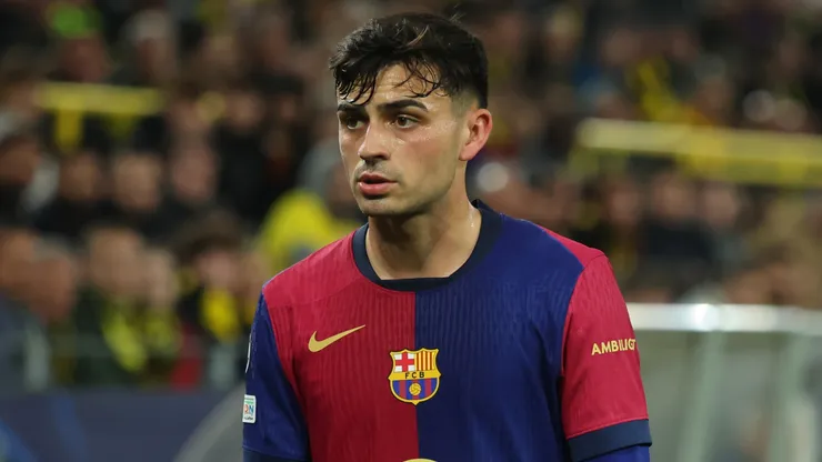 Pedri of FC Barcelona reacts during the UEFA Champions League 2024/25 Quarter Final Second Leg match between Borussia Dortmund and FC Barcelona at BVB Stadion Dortmund on April 15, 2025 in Dortmund, Germany.