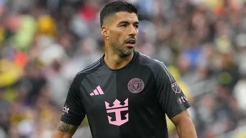 Luis Suarez #9 of Inter Miami CF seen in action during the game against the Columbus Crew at Huntington Bank Field on April 19, 2025 in Cleveland, Ohio.