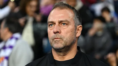 Hansi Flick, Head Coach of FC Barcelona, looks on prior to the LaLiga match between Real Valladolid CF and FC Barcelona at Jose Zorrilla on May 03, 2025 in Valladolid, Spain.