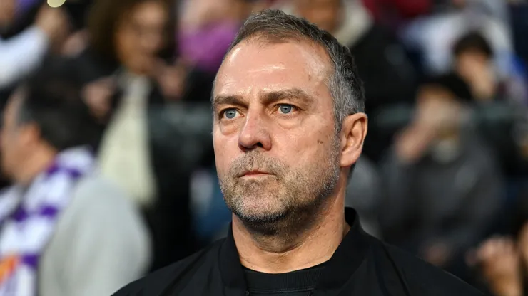 Hansi Flick, Head Coach of FC Barcelona, looks on prior to the LaLiga match between Real Valladolid CF and FC Barcelona at Jose Zorrilla on May 03, 2025 in Valladolid, Spain.