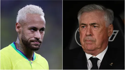 Neymar (L) of Brazil and Carlo Ancelotti (R), head coach of Real Madrid.