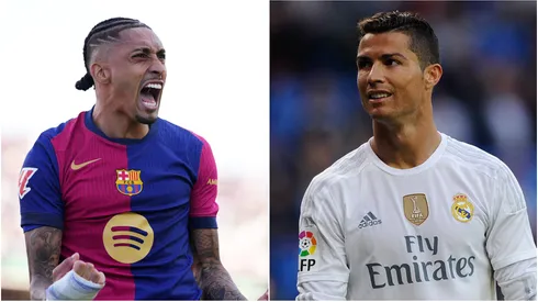 Raphinha of FC Barcelona (L) and Cristiano Ronaldo (R) of Real Madrid.