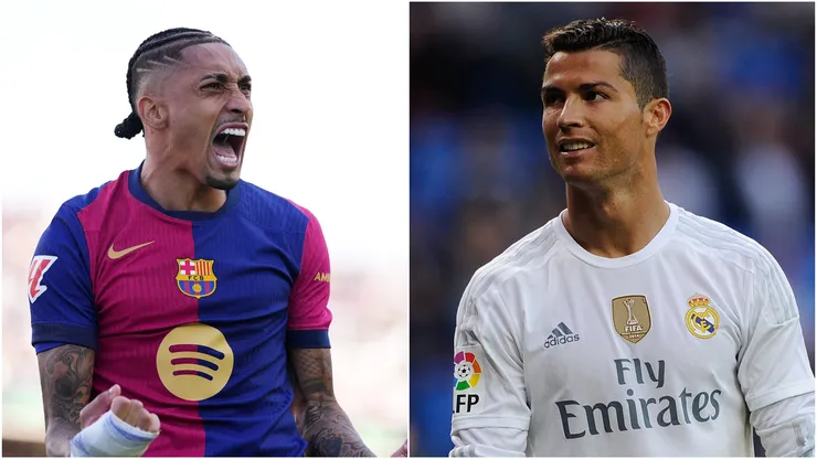 Raphinha of FC Barcelona (L) and Cristiano Ronaldo (R) of Real Madrid.