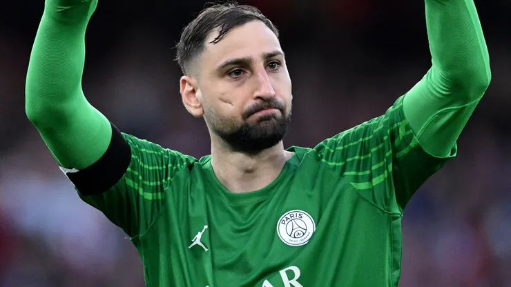 Gianluigi Donnarumma of Paris Saint-Germain celebrates after teammate Ousmane Dembele (not pictured) scores his team's first goal during the UEFA Champions League 2024/25 Semi Final First Leg match between Arsenal FC and Paris Saint-Germain at Emirates Stadium on April 29, 2025 in London, England.
