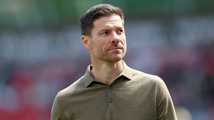 Xabi Alonso, Head Coach of Bayer 04 Leverkusen, is seen during the Bundesliga match between Bayer 04 Leverkusen and FC Augsburg at BayArena on April 26, 2025 in Leverkusen, Germany.