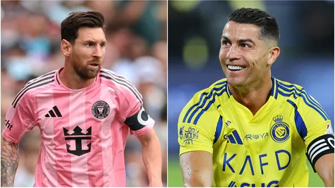 Lionel Messi (L) #10 of Inter Miami CF and Cristiano Ronaldo (R) of Al Nassr.