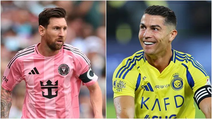 Lionel Messi (L) #10 of Inter Miami CF and Cristiano Ronaldo (R) of Al Nassr.