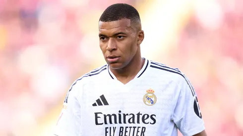 Kylian Mbappe of Real Madrid CF looks on during the LaLiga match between FC Barcelona and Real Madrid CF at Estadi Olimpic Lluis Companys on May 11, 2025 in Barcelona, Spain.