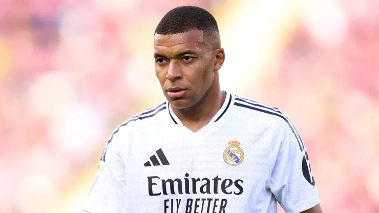 Kylian Mbappe of Real Madrid CF looks on during the LaLiga match between FC Barcelona and Real Madrid CF at Estadi Olimpic Lluis Companys on May 11, 2025 in Barcelona, Spain.