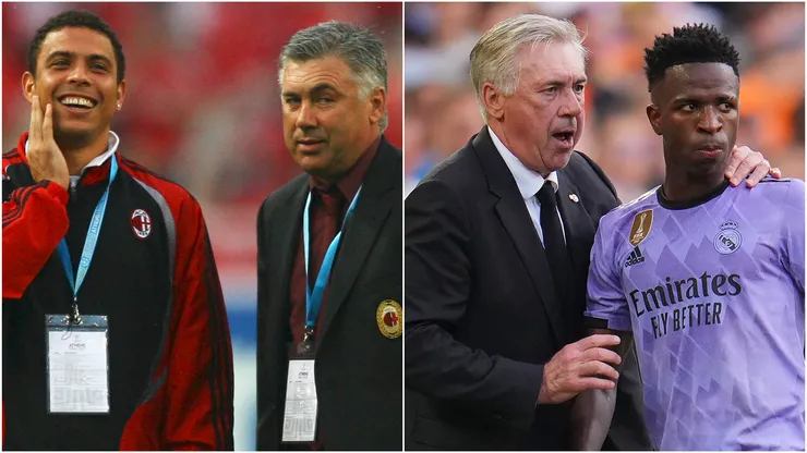 Carlo Ancelotti with Ronaldo Nazario and Vinicius