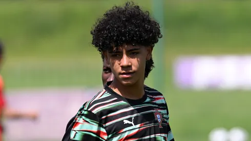 Cristiano Ronaldo Jr of Portugal inspects the pitch prior to the Men's U15 International match between Portugal and Japan as part of the Vlatko Markovic tournament at Stadium Sveti Martin na Muri on May 13, 2025 in Zagreb, Croatia.