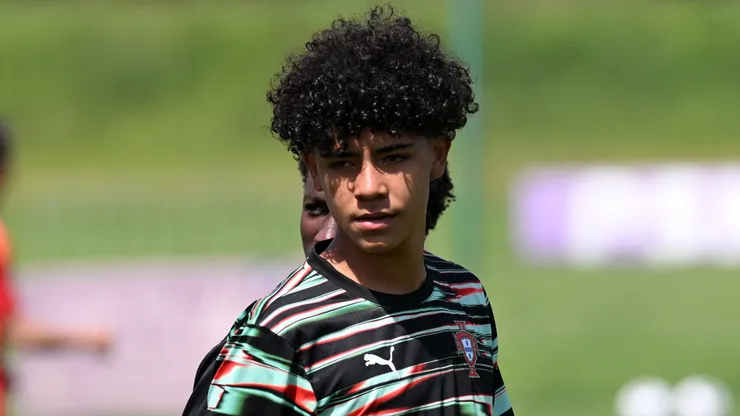 Cristiano Ronaldo Jr of Portugal inspects the pitch prior to the Men's U15 International match between Portugal and Japan as part of the Vlatko Markovic tournament at Stadium Sveti Martin na Muri on May 13, 2025 in Zagreb, Croatia.