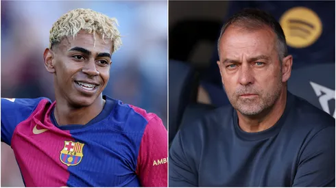 Lamine Yamal (L) and Hansi Flick (R), Head Coach of FC Barcelona.