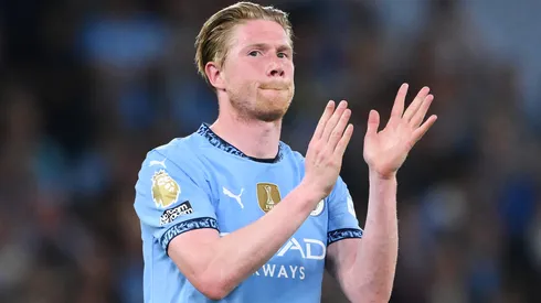 Kevin De Bruyne of Manchester City applauds the fans after being substituted off for the last time at The Etihad Stadium during the Premier League match between Manchester City FC and AFC Bournemouth at Etihad Stadium on May 20, 2025 in Manchester, England.
