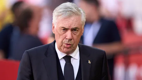 Carlo Ancelotti, Head Coach of Real Madrid, looks on prior to the LaLiga match between Sevilla FC and Real Madrid CF at Estadio Ramon Sanchez Pizjuan on May 18, 2025 in Seville, Spain.