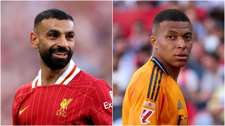 Mohamed Salah (L) of Liverpool and Kylian Mbappe (R) of Real Madrid, contenders of the 2024-25 Golden Boot.