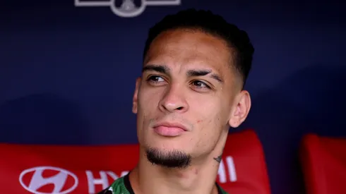 Antony of Real Betis looks on from the bench prior to the La Liga EA Sports match between Atletico de Madrid and Real Betis Balompie at Riyadh Air Metropolitano on May 18, 2025 in Madrid, Spain.